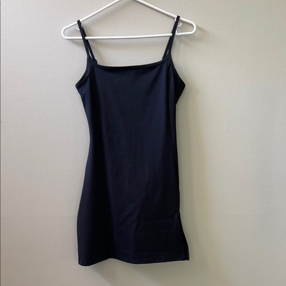 Women's Spaghetti Strap Tennis Dress with Shorts Workout Side Slit Active Black - Picture 6 of 15